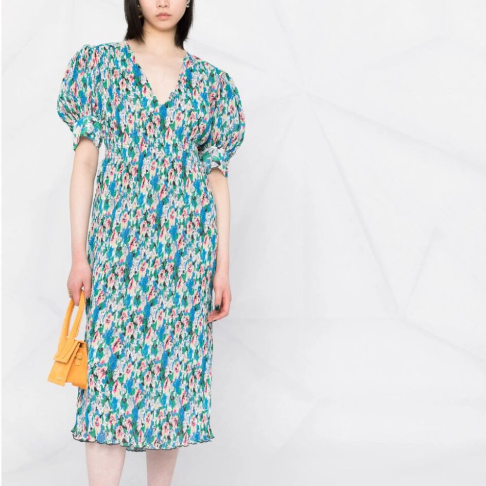 Ganni Floral Pleated Georgette Midi Dress